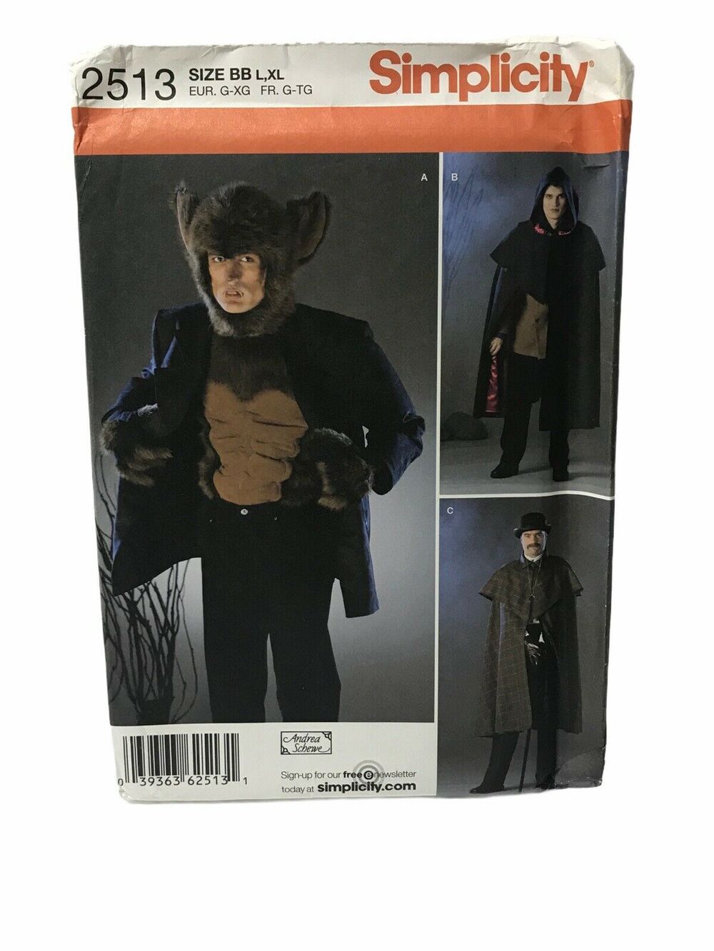 Simplicity 2513 Steampunk Sherlock Werewolf Mens Sz L XL Sewing Pattern Uncut